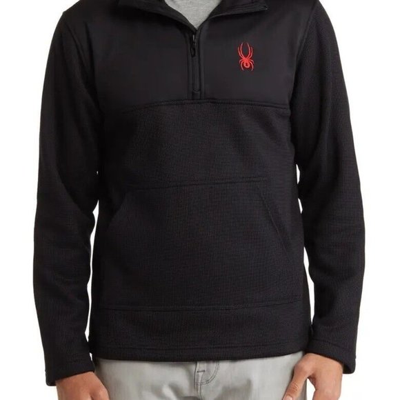 New SPYDER Ray Half Zip Waffle Knit Pullover Hoodie Men's Size Small Black Color - Picture 4 of 9